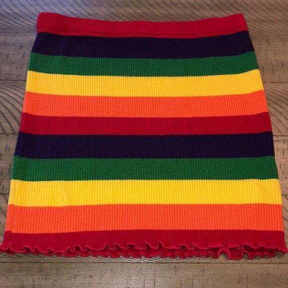 🌈 Rainbow 🌈 Spandex Stretch Mini Skirt Scallop Trim Wear w/ Leggings too! - Picture 1 of 16